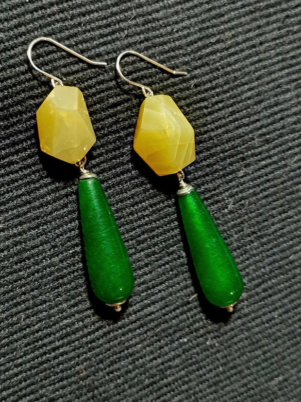 Cercei argint opal galben jad verde picatura boho chic trendy