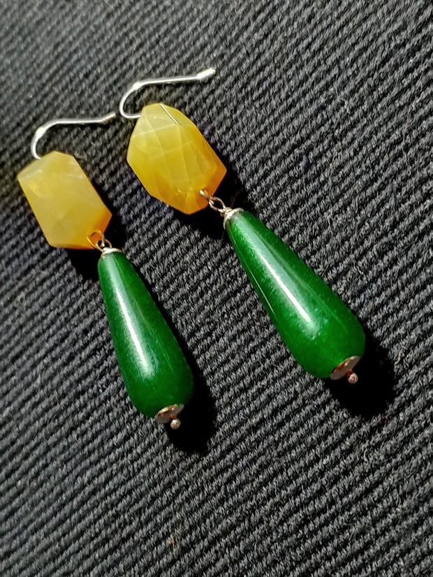 Cercei argint opal galben jad verde picatura boho chic trendy