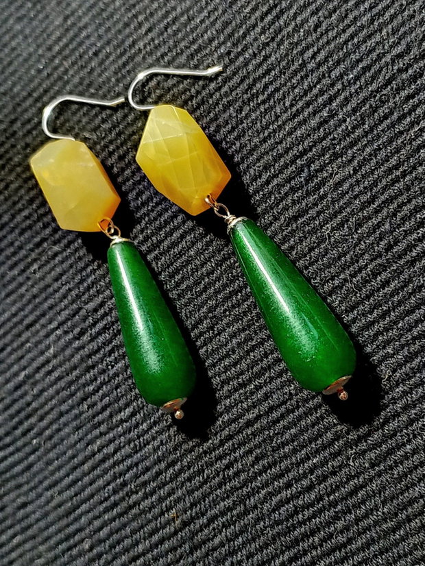 Cercei argint opal galben jad verde picatura boho chic trendy