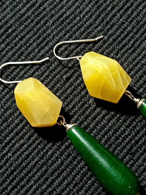 Cercei argint opal galben jad verde picatura boho chic trendy