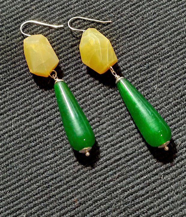 Cercei argint opal galben jad verde picatura boho chic trendy