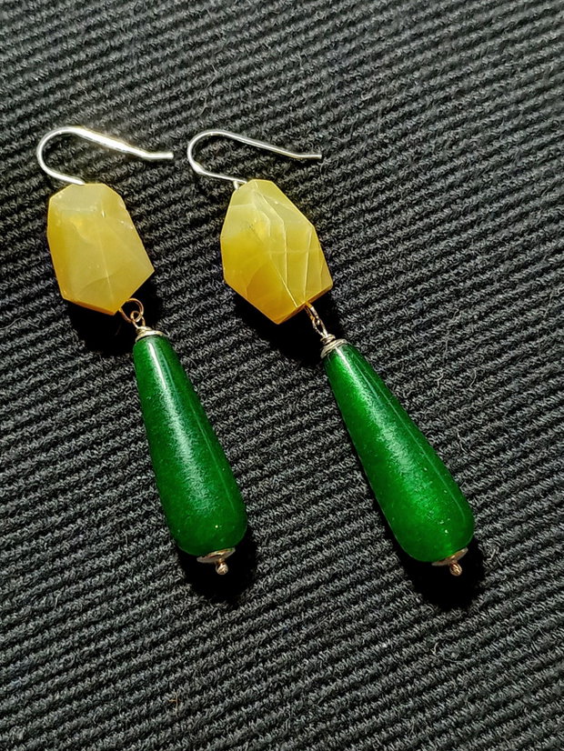 Cercei argint opal galben jad verde picatura boho chic trendy