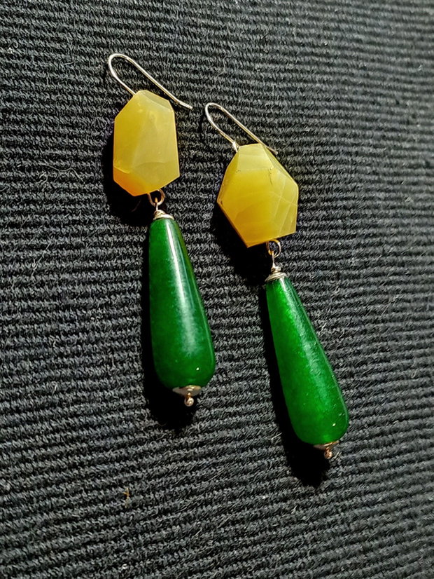 Cercei argint opal galben jad verde picatura boho chic trendy