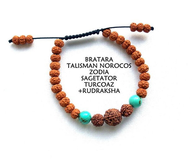 Bratara Zodia SAGETATOR*Talisman Norocos*Turcoaz+Rudraksha
