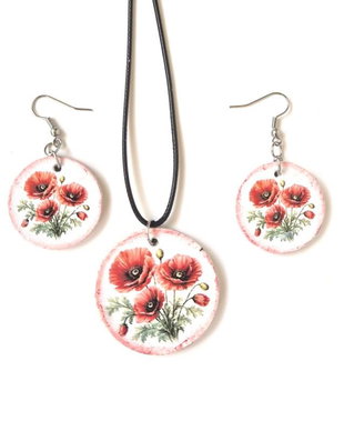 Set bijuterii din lemn cu model maci 122850