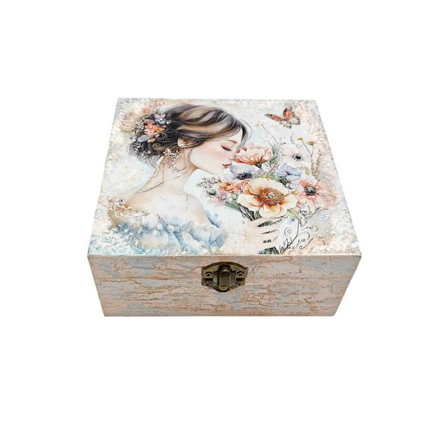 Cutie decorativa din lemn, Fata cu flori de vis, 4676