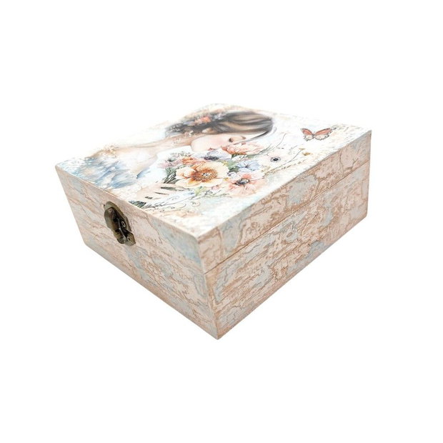 Cutie decorativa din lemn, Fata cu flori de vis, 4676