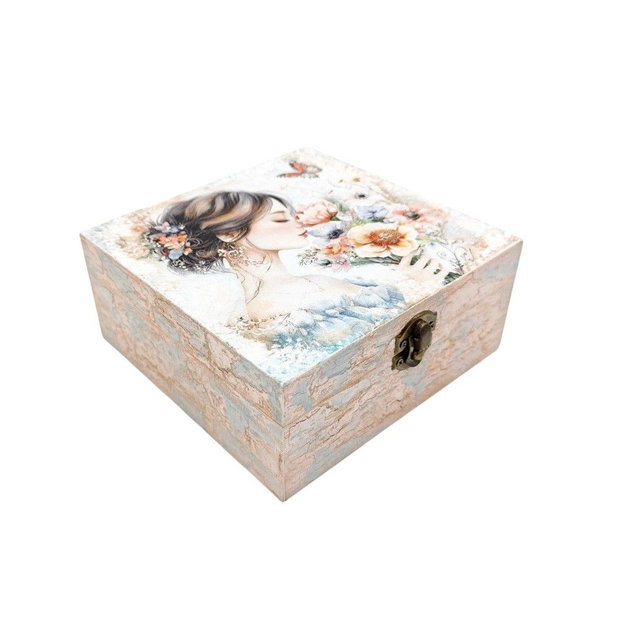 Cutie decorativa din lemn, Fata cu flori de vis, 4676