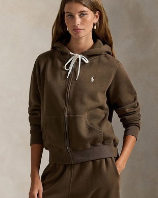Polo Ralph Lauren hanorac cu fermoar și glugă pentru femei cu bumbac
