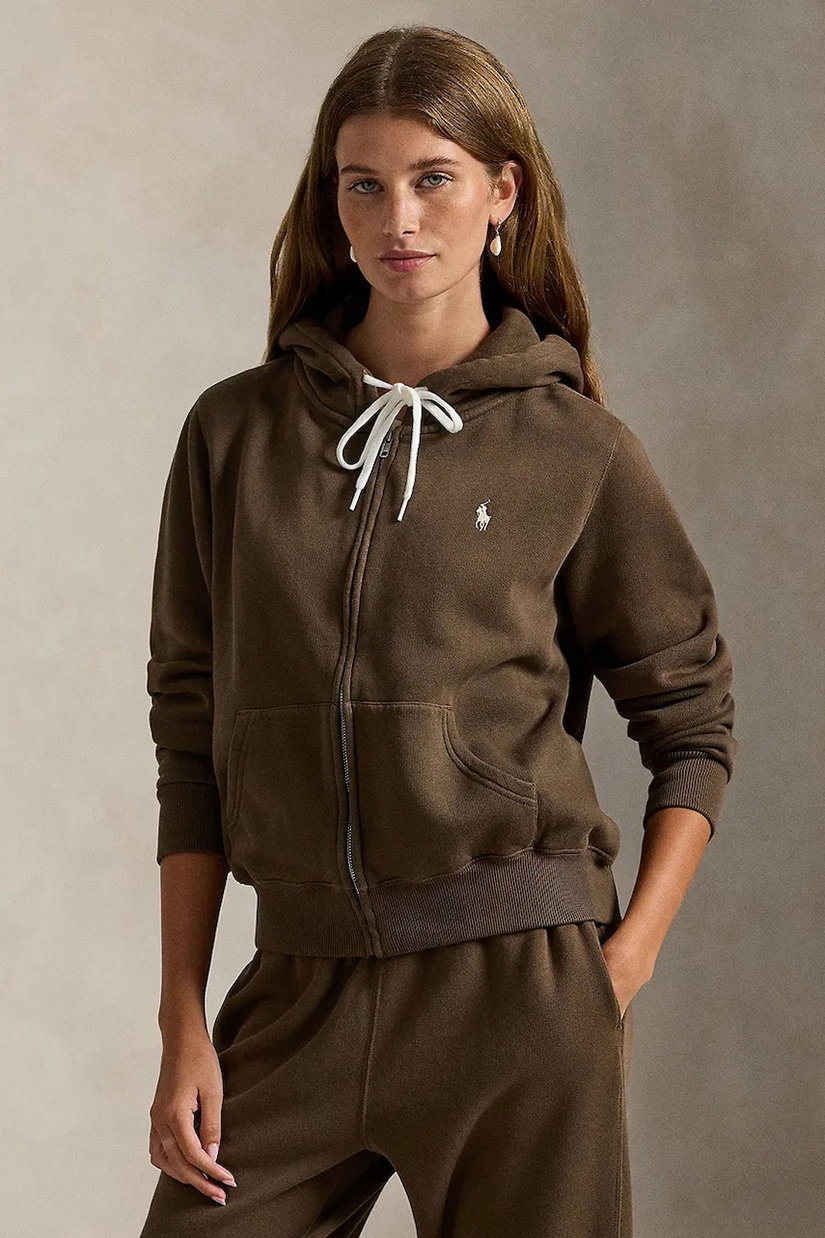 Polo Ralph Lauren hanorac cu fermoar și glugă pentru femei cu bumbac
