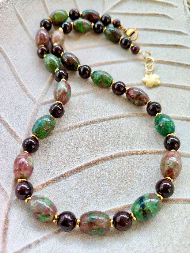 Colier granat verde & granat visiniu