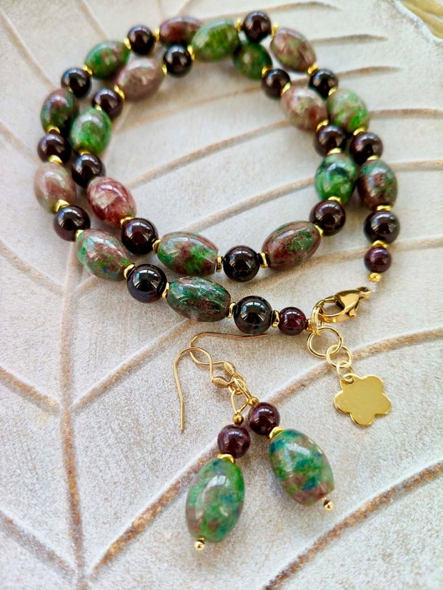 Colier granat verde & granat visiniu