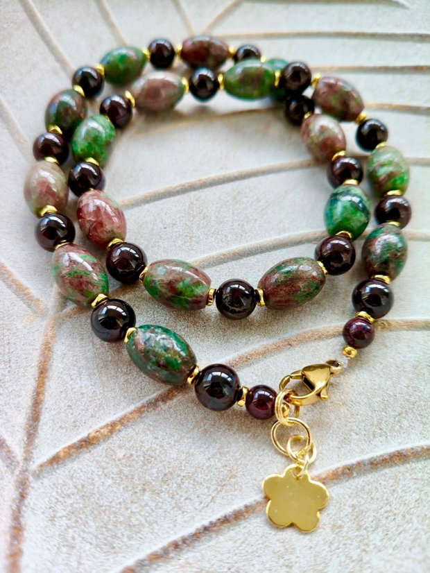 Colier granat verde & granat visiniu