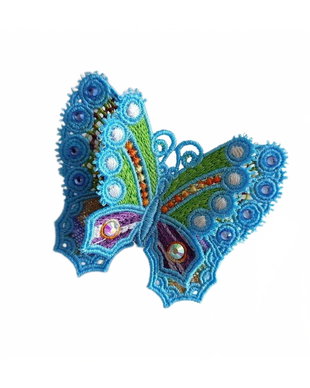 Brosa Fluture 3D Brodat Albastru
