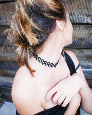 Umbre regale în dantelă și mărgele, choker negru din dantela frivolite