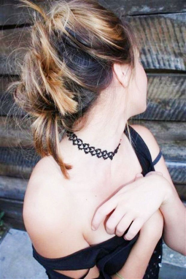 Umbre regale în dantelă și mărgele, choker negru din dantela frivolite