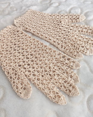 Mănuși damă*Croșetate*Macrame Crem Inchis