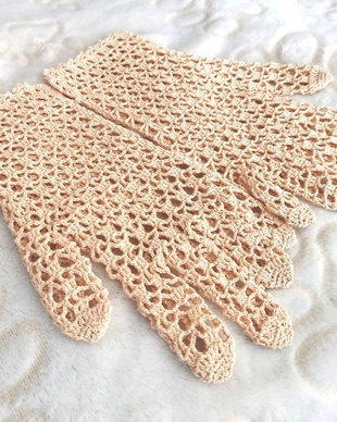 Mănuși damă*Croșetate*Macrame Crem Mediu