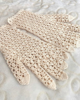 Mănuși damă*Croșetate*Macrame Crem deschis