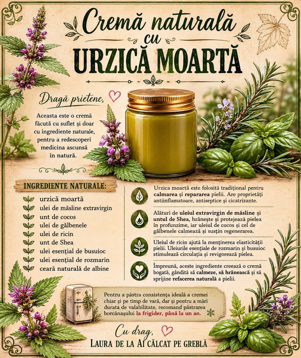 Cremă naturală de corp cu urzică moartă