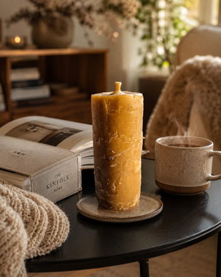 Lumânare rustică din ceară naturală de albine 100% handmade decor hygge & aromă naturală de miere