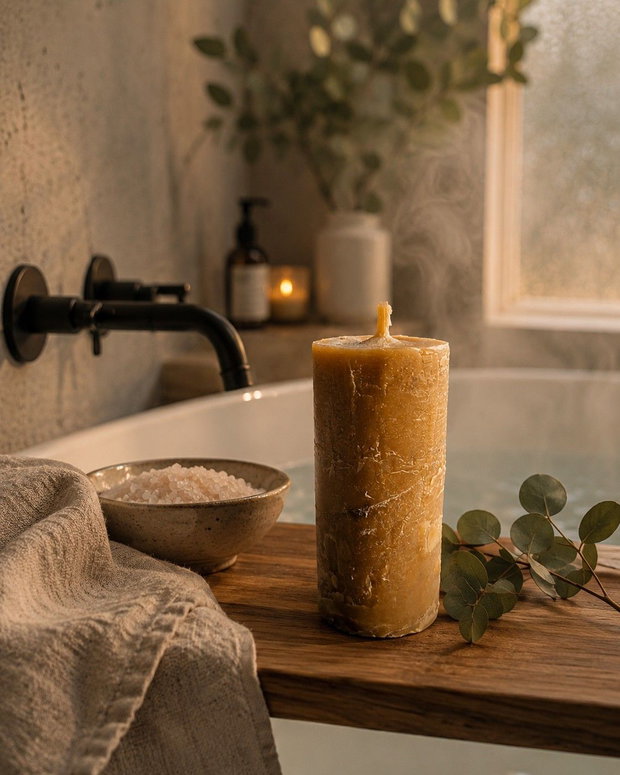 Lumânare rustică din ceară naturală de albine 100% handmade decor hygge & aromă naturală de miere