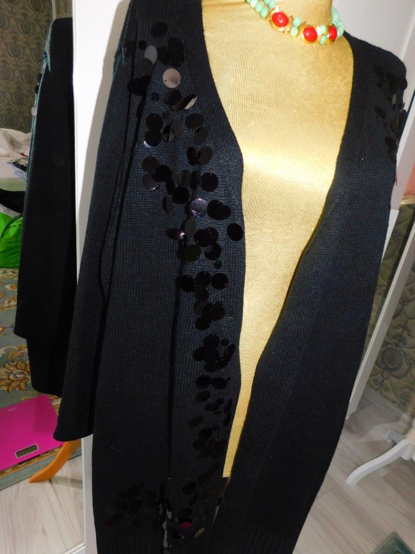 Cardigan nou, negru paiete elegante, masura 52 - 54