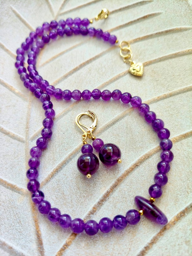 Set colier choker și cercei ametist