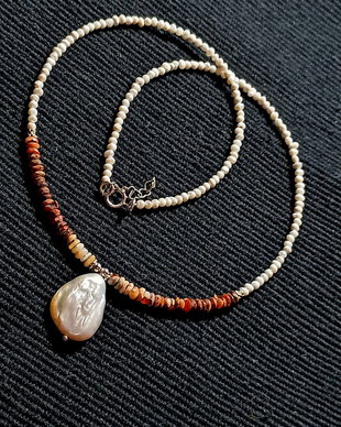 Colier argint opal de foc mexican heishi perle naturale de cultura seed mate perla naturala de cultura picatura minimalist boho chic trendy