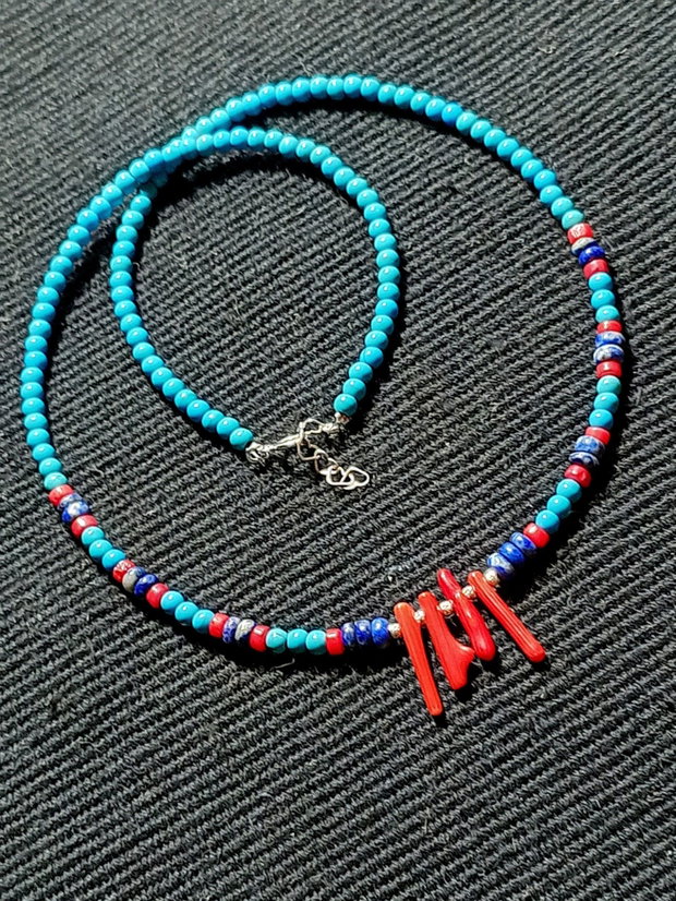 Rezervat Colier argint coral lapis lazuli turcoaz reconstruit minimalist boho chic multicolor trendy