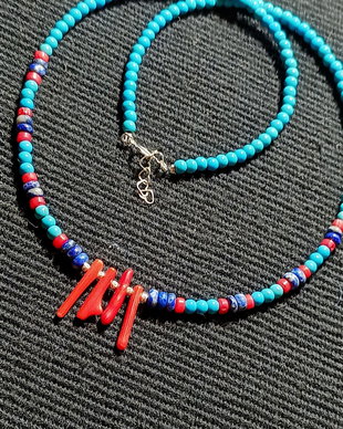 Rezervat Colier argint coral lapis lazuli turcoaz reconstruit minimalist boho chic multicolor trendy