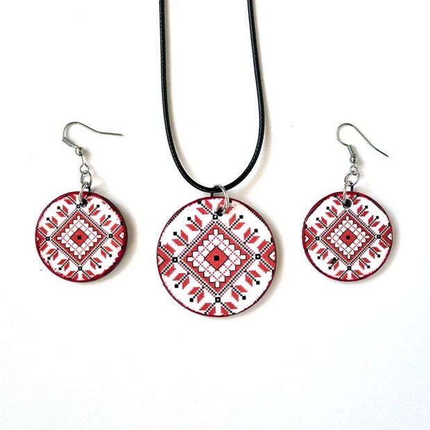 Set bijuterii din lemn cu model traditional 123425