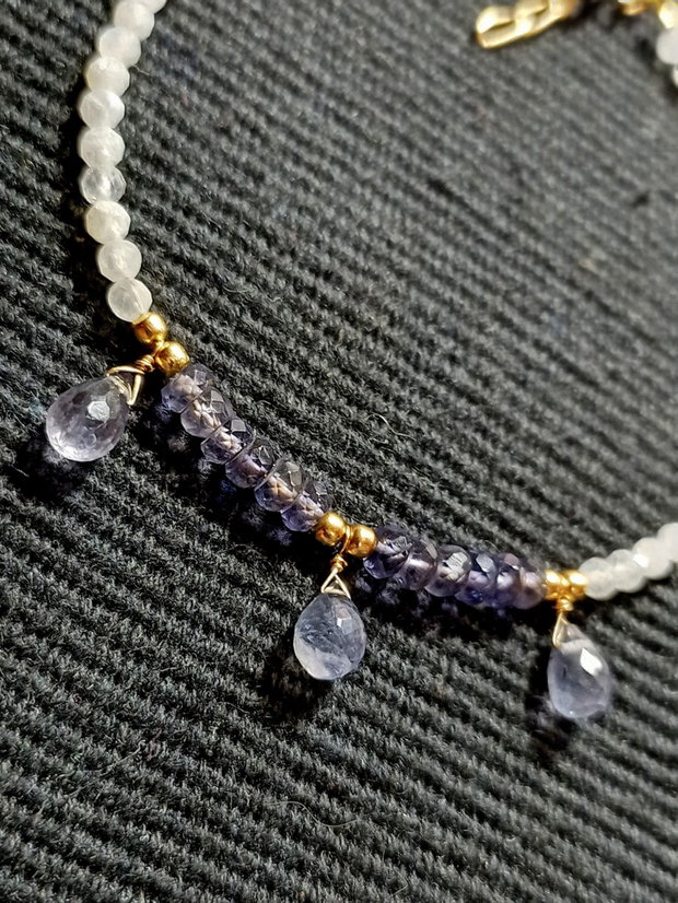 Bratara vermeil iolit piatra lunii picaturi argint placat cu aur minimalista boho chic trendy