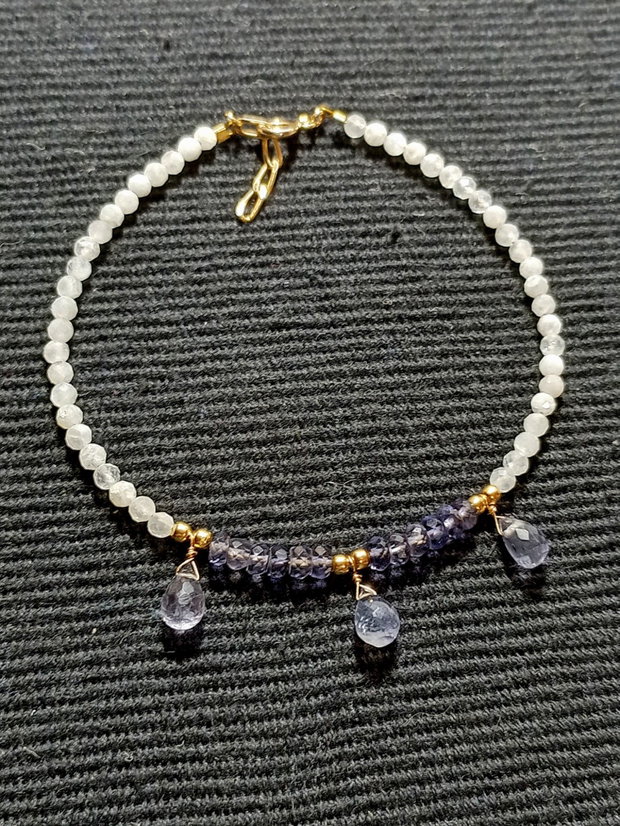 Bratara vermeil iolit piatra lunii picaturi argint placat cu aur minimalista boho chic trendy