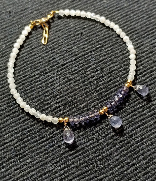 Bratara vermeil iolit piatra lunii picaturi argint placat cu aur minimalista boho chic trendy