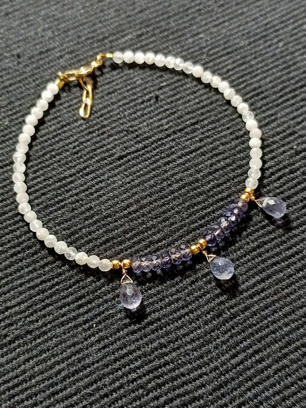 Bratara vermeil iolit piatra lunii picaturi argint placat cu aur minimalista boho chic trendy