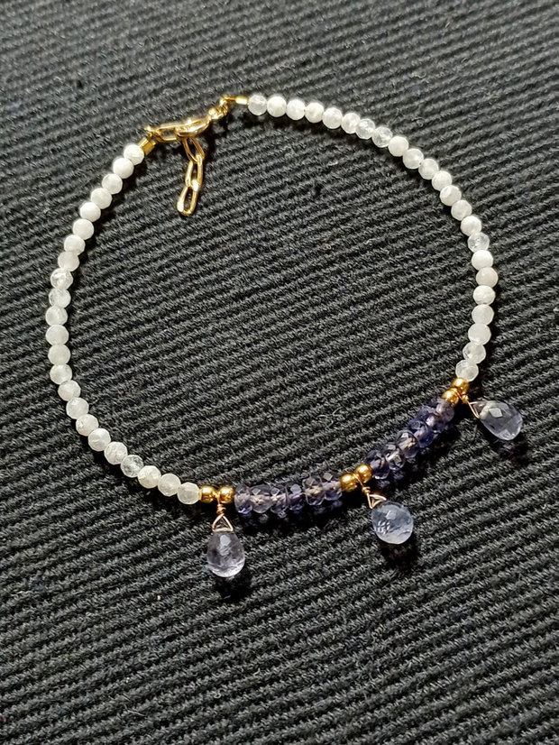 Bratara vermeil iolit piatra lunii picaturi argint placat cu aur minimalista boho chic trendy