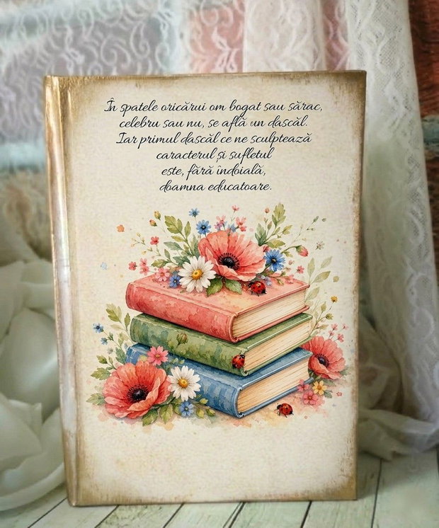 Agenda nedatata personalizata pentru educatoare, invatatoare - tema flori si buburuze