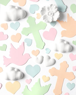 Set 100buc turturica, cruce latina, inimioare - carton color - Maxi Confetti