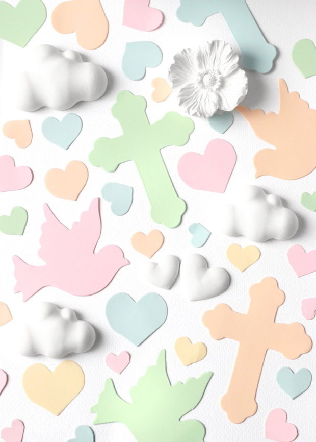 Set 100buc turturica, cruce latina, inimioare - carton color - Maxi Confetti