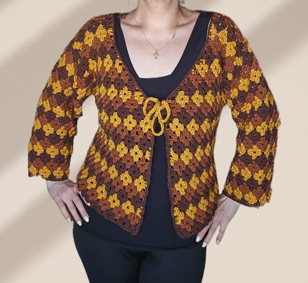 Cardigan croșetat handmade în stil vintage 80s / hippie