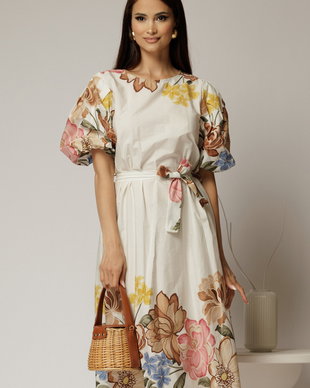 Rochie ivoar din bumbac cu imprimeuri florale