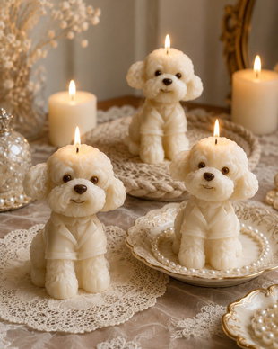 Maison Puppy - Set 3 Lumanari Catelusi din Ceara Naturala de Soia, Arome Fine Inspirate de Parfumeria Franceza, Ambalaj Cadou Premium