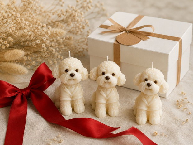 Maison Puppy - Set 3 Lumanari Catelusi din Ceara Naturala de Soia, Arome Fine Inspirate de Parfumeria Franceza, Ambalaj Cadou Premium