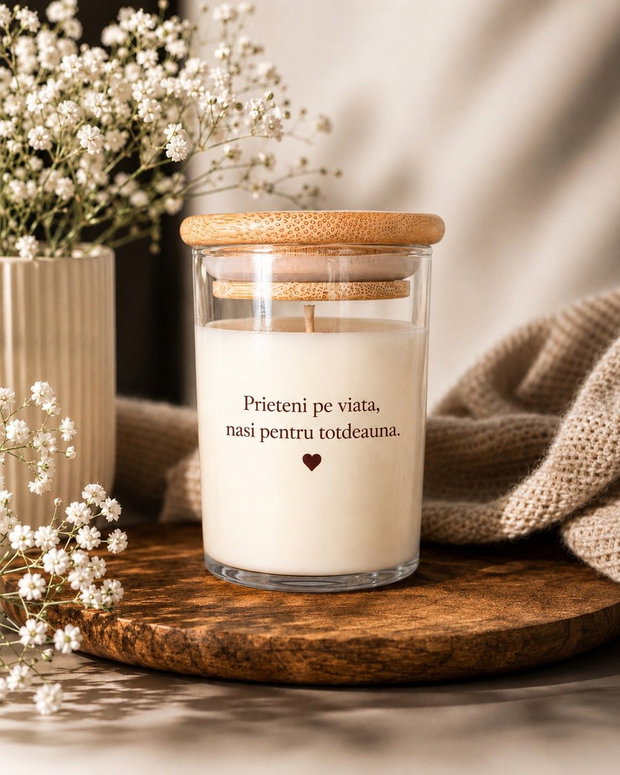 Lumanare parfumata din soia pentru nasi, cadou personalizat Prieteni pe viata, nasi pentru totdeauna - handmade