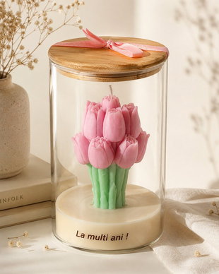 Petale Couture | Lumanare decorativa tip buchet de lalele din ceara naturala | Cadou personalizat elegant | Ambalaj cadou inclus