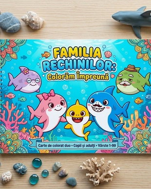 Carte de colorat - Familia Rechinilor - Colorăm Împreună