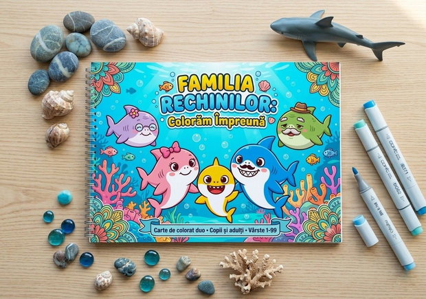 Carte de colorat - Familia Rechinilor - Colorăm Împreună
