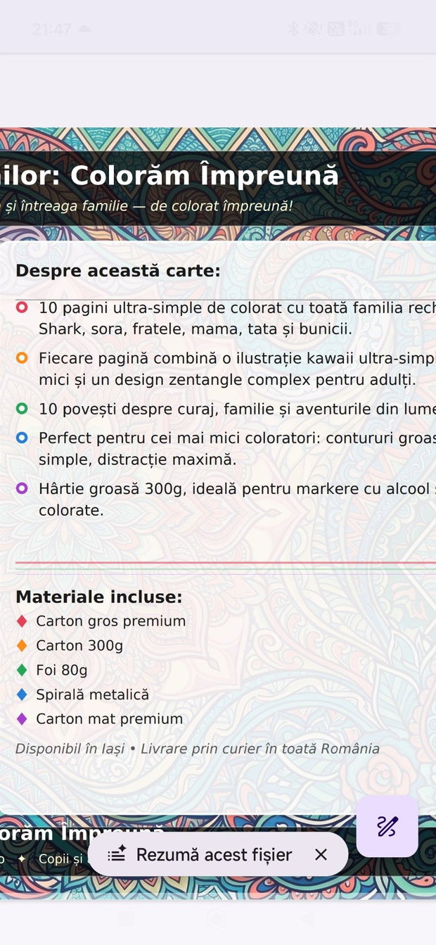 Carte de colorat - Familia Rechinilor - Colorăm Împreună