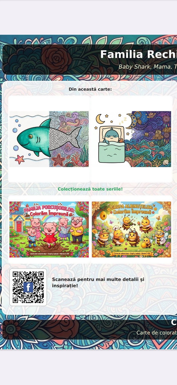 Carte de colorat - Familia Rechinilor - Colorăm Împreună